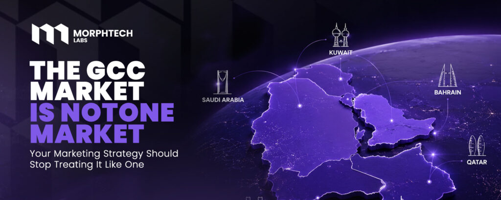 GCC market - MorphTech Labs blog cover showing a night map of the Gulf states with Saudi Arabia, Kuwait, Bahrain and Qatar marked